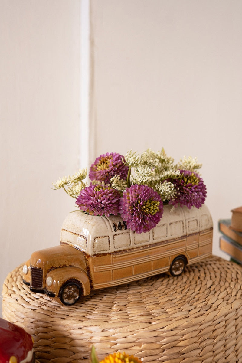 Ceramic Yellow School Bus Planter - Chapin Furniture