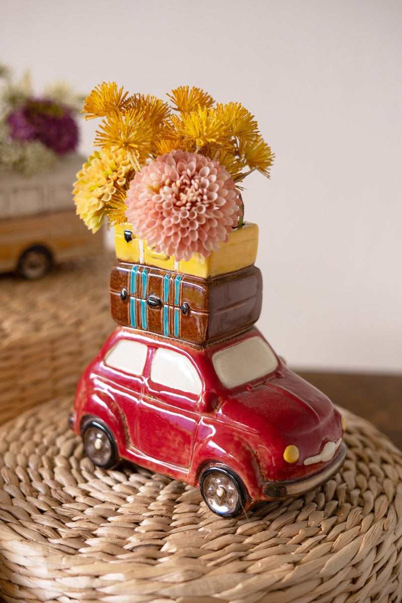 Red Ceramic Car with Luggage Planter - Chapin Furniture