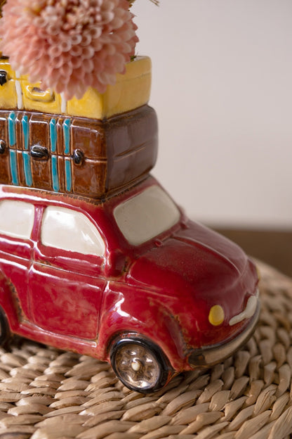 Red Ceramic Car with Luggage Planter - Chapin Furniture
