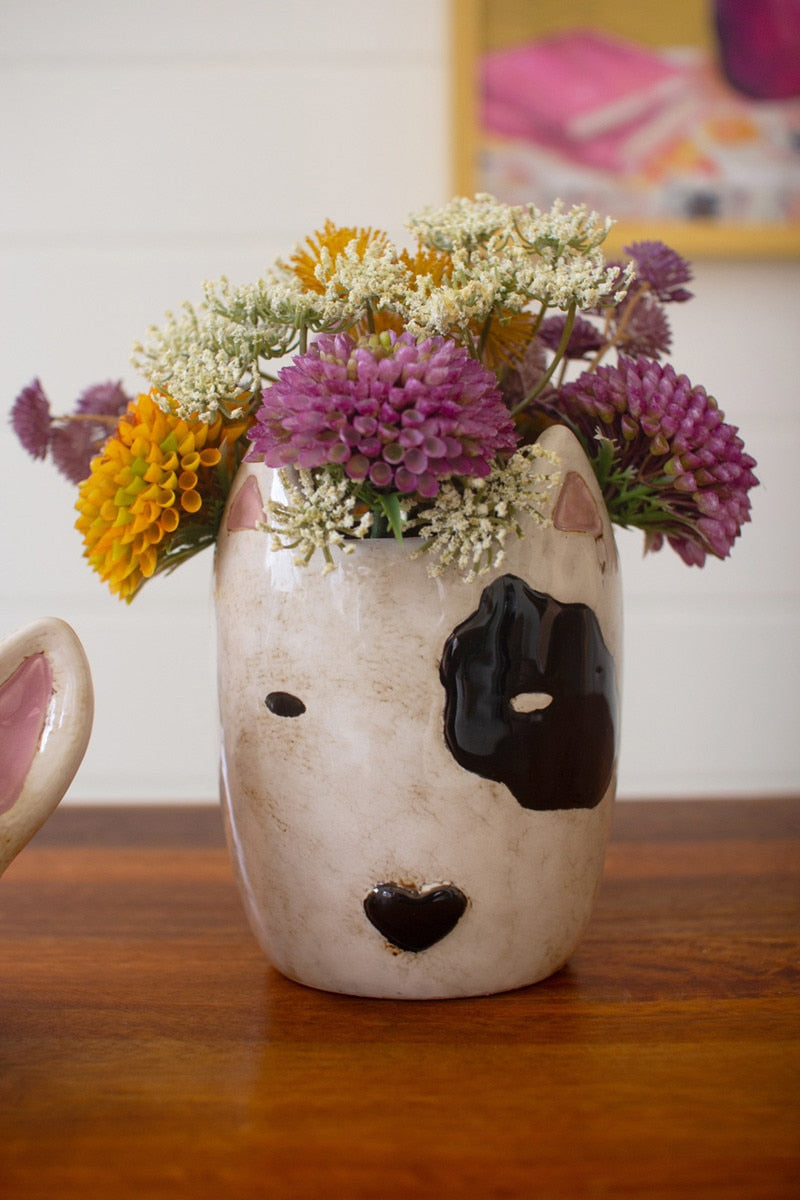 Set of 2 Ceramic Black and White Dog Head Planters - Chapin Furniture