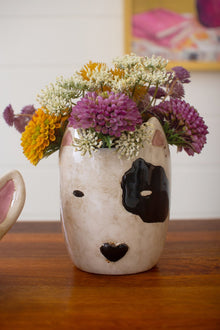 Set of 2 Ceramic Black and White Dog Head Planters - Chapin Furniture