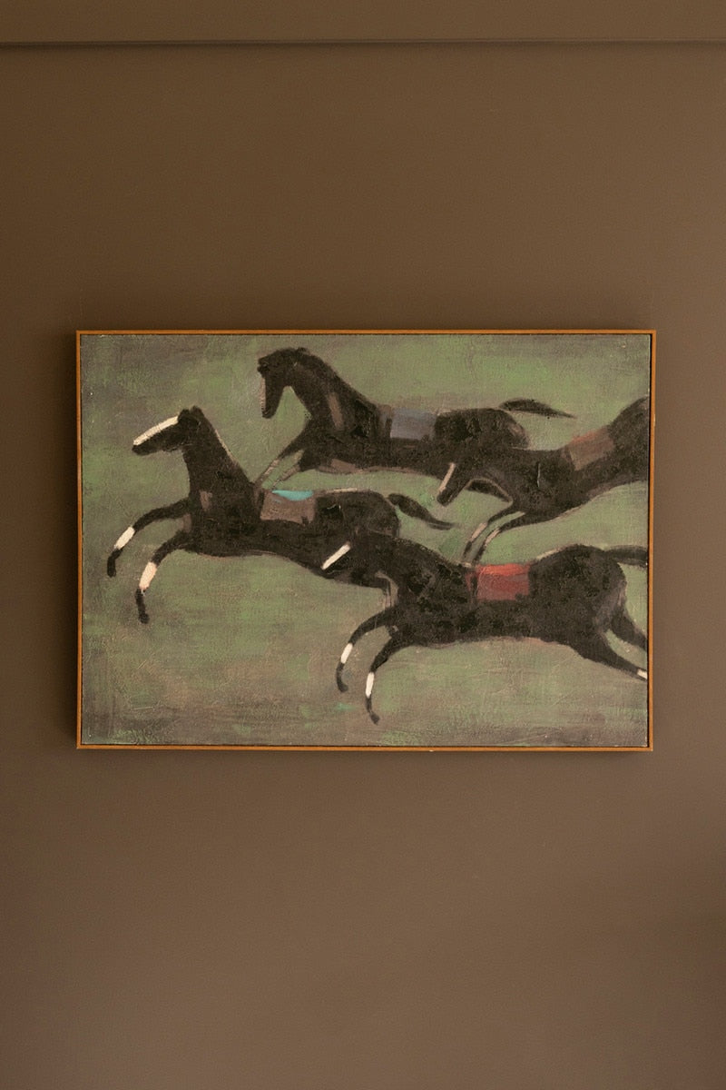 Framed Four Runaway Race Horses Painting - Chapin Furniture