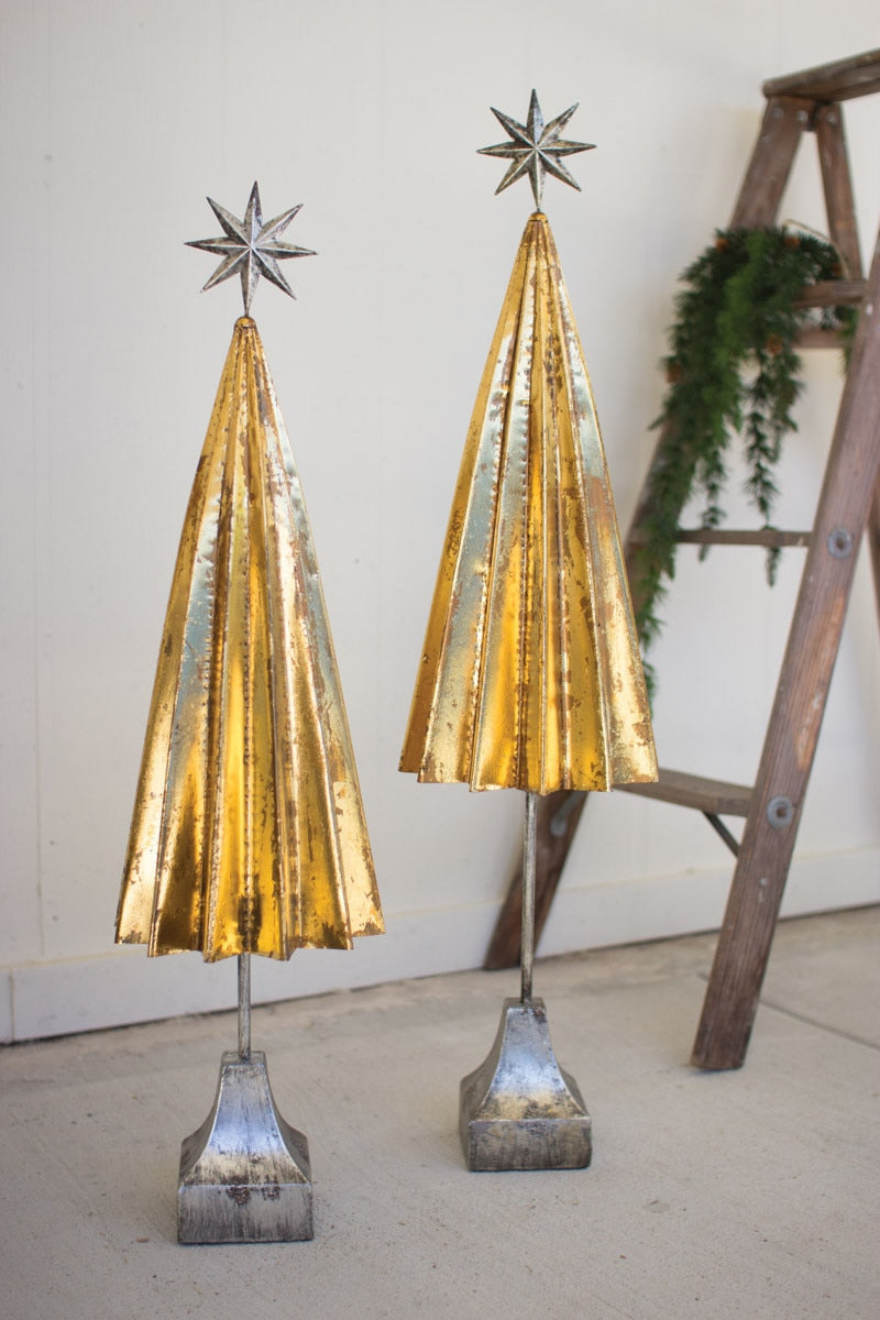 Set of 2 Folded Gold Metal Trees with Silver Star - Chapin Furniture