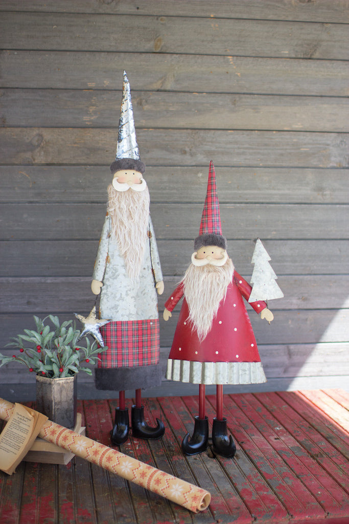 Set of 2 Metal Santas with Beards - Chapin Furniture