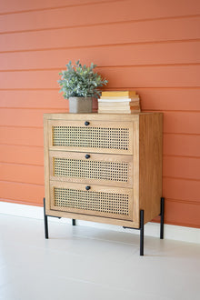 Wooden Bedside Table with Three Woven Cane Drawers - Chapin Furniture