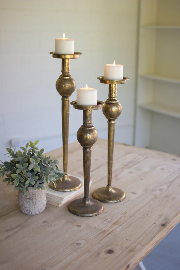 Set of 3 Antique Brass Finish Candle Stands - Chapin Furniture