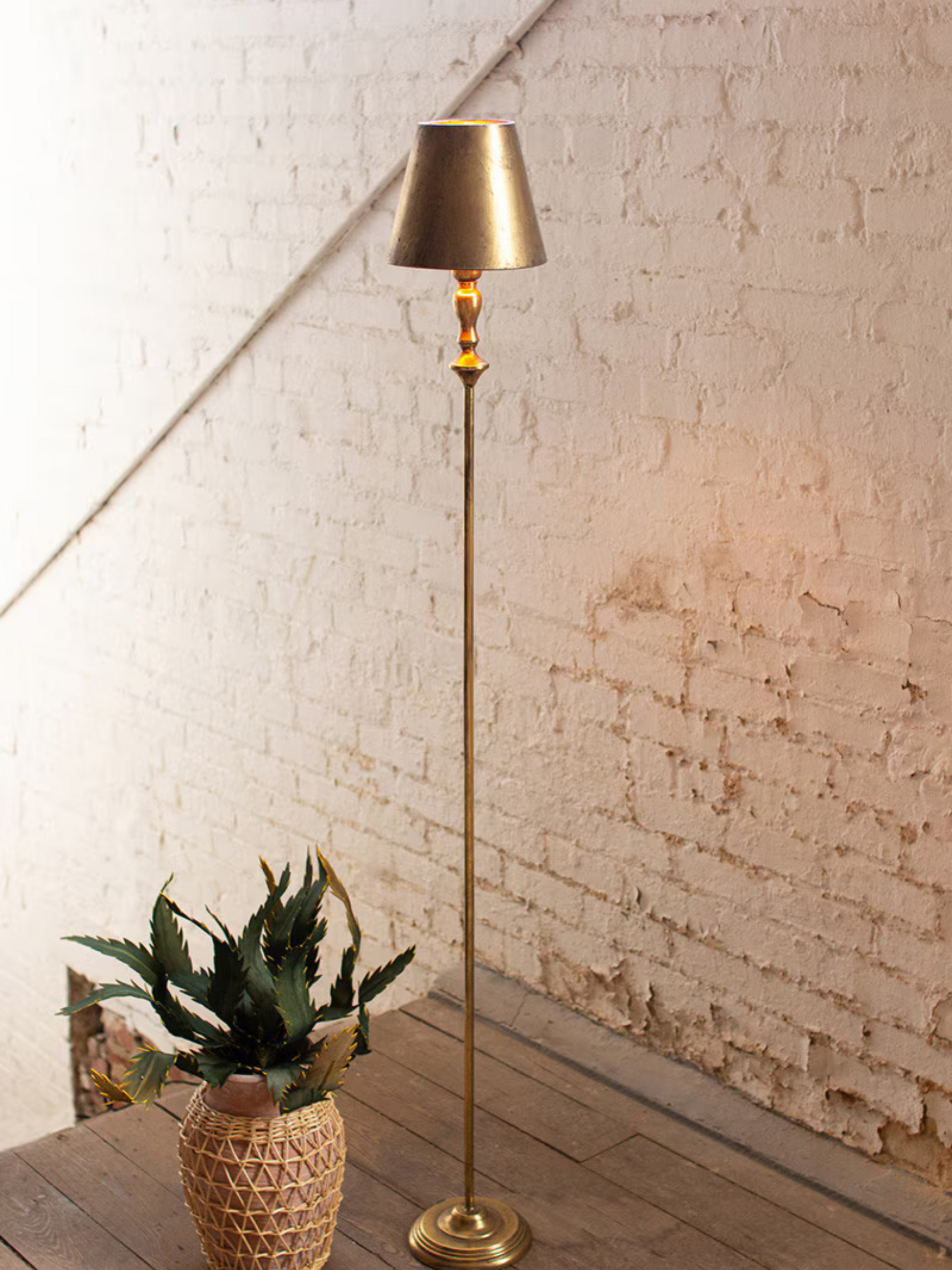 Antique Gold Floor Lamp with Metal Shade - Chapin Furniture