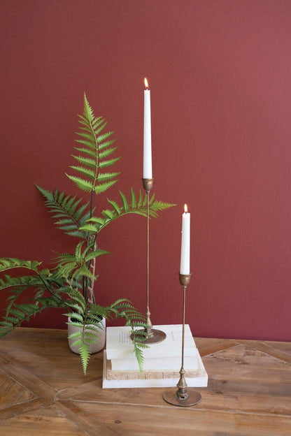 Set of 2 Tall Antique Brass Taper Candle Holders - Chapin Furniture