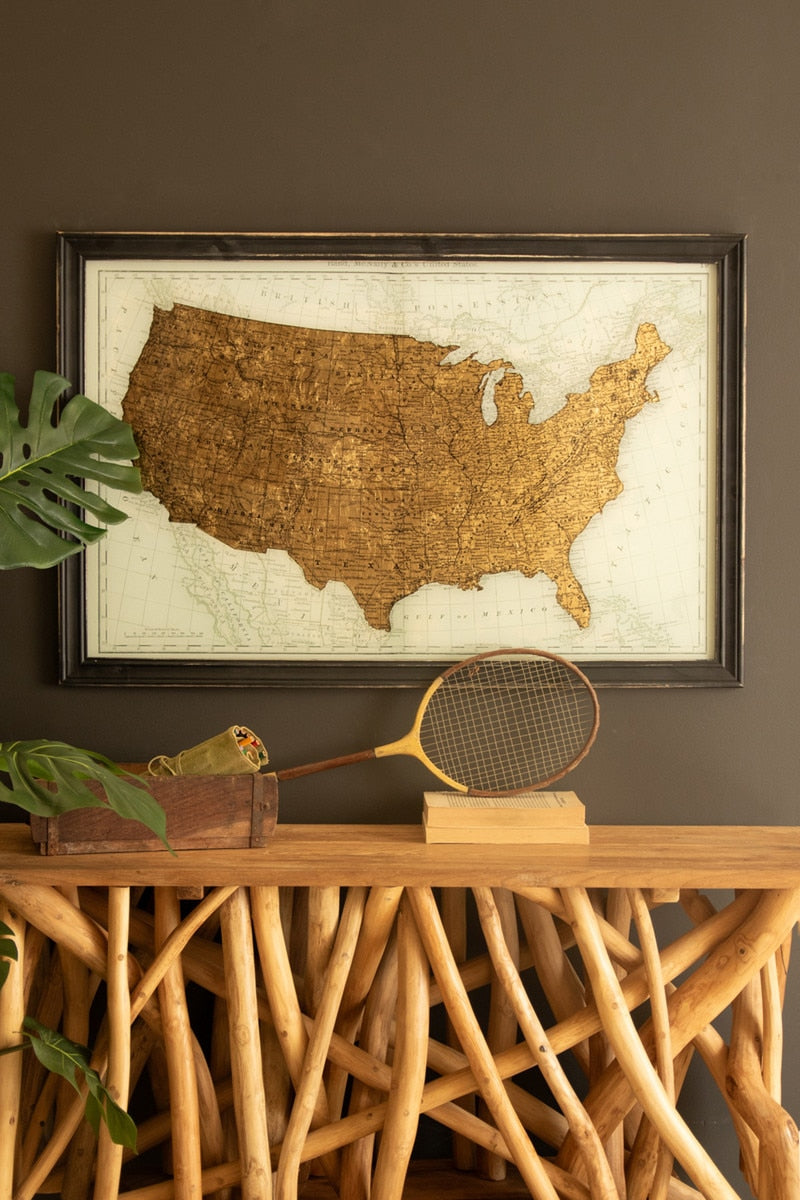 Framed Vintage-Inspired Usa Map Print with Gold Leaf Under Glass - Chapin Furniture