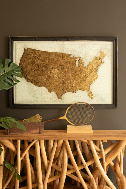 Framed Vintage-Inspired Usa Map Print with Gold Leaf Under Glass - Chapin Furniture