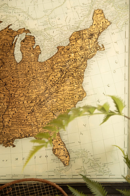 Framed Vintage-Inspired Usa Map Print with Gold Leaf Under Glass - Chapin Furniture