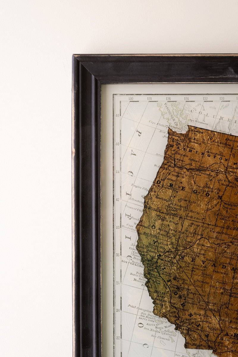 Framed Vintage-Inspired Usa Map Print with Gold Leaf Under Glass - Chapin Furniture