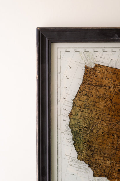 Framed Vintage-Inspired Usa Map Print with Gold Leaf Under Glass - Chapin Furniture