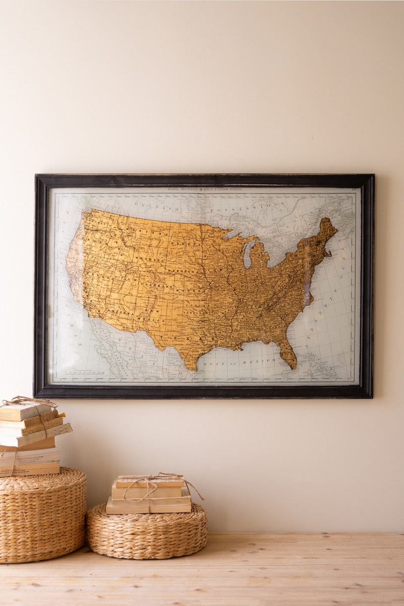 Framed Vintage-Inspired Usa Map Print with Gold Leaf Under Glass - Chapin Furniture