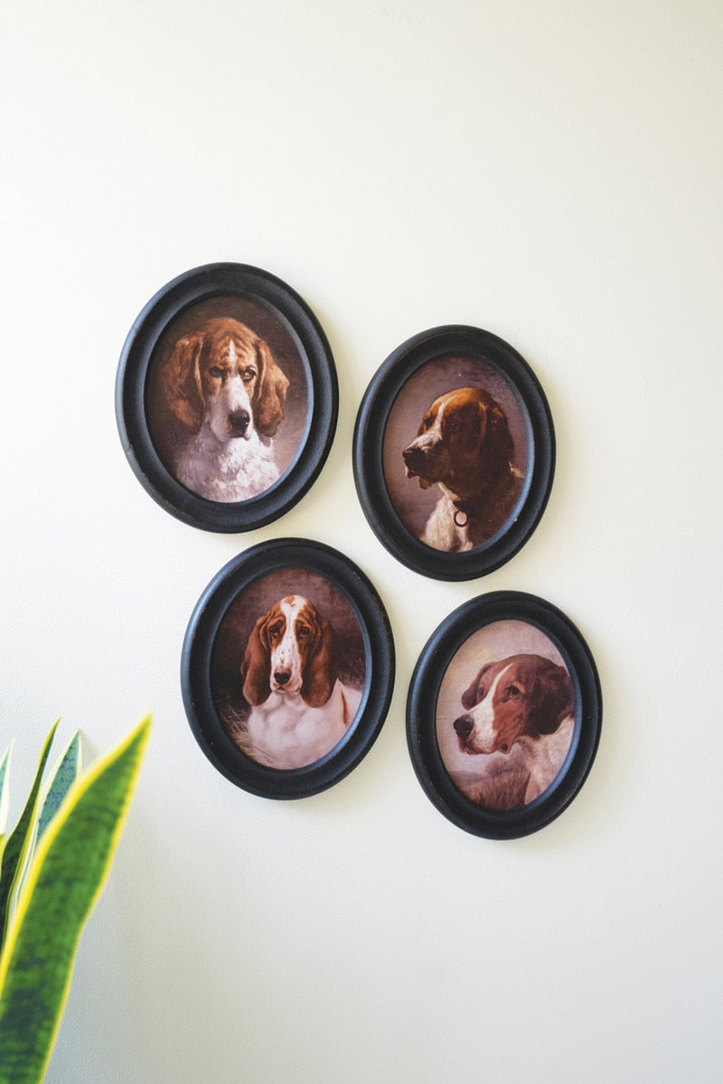 Set of 4 Framed Oval Hound Prints under Glass - Chapin Furniture