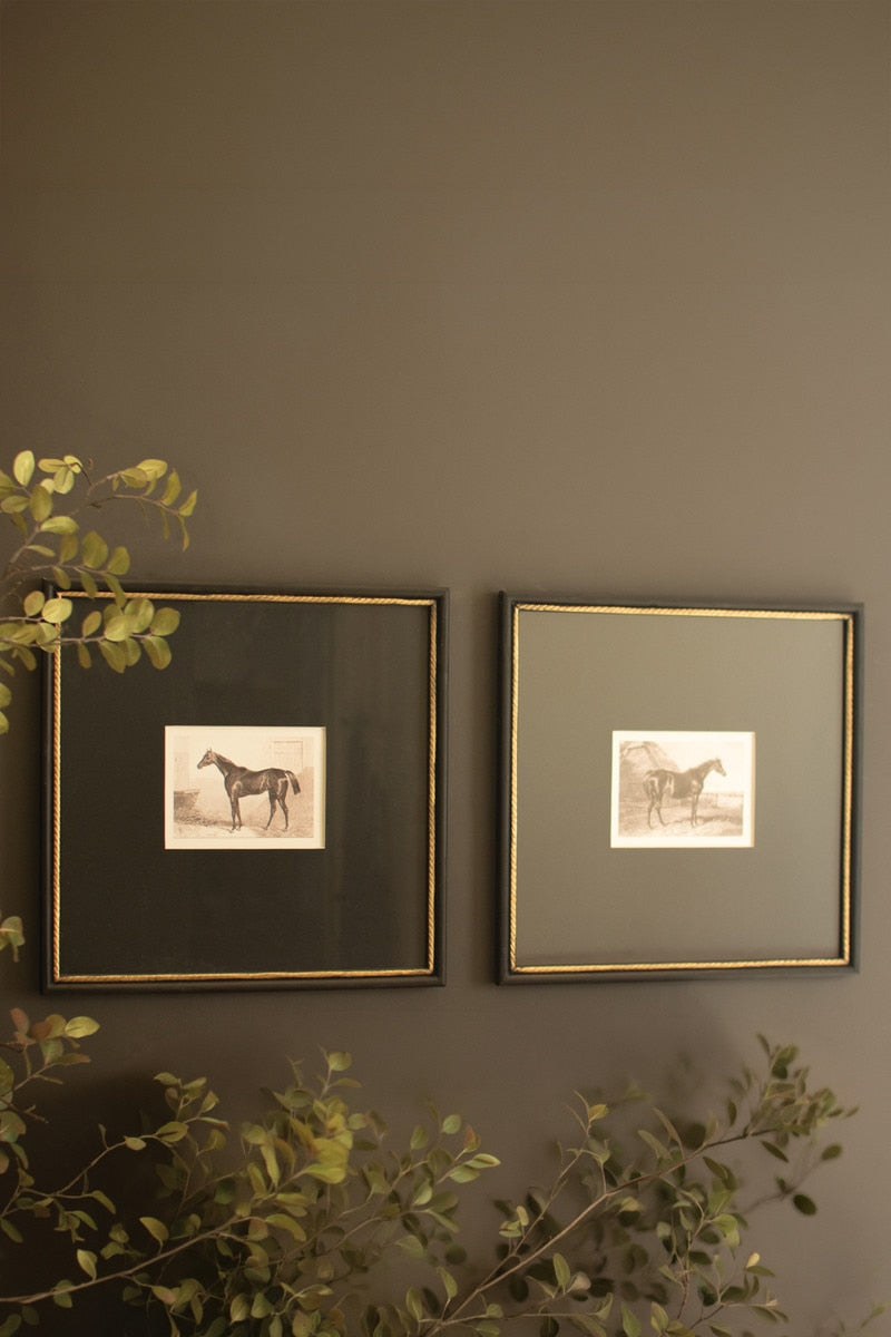 Set of 2 Framed Black and White Horse Prints Under Glass - Chapin Furniture