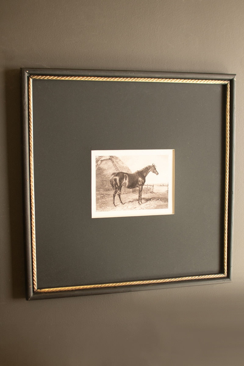 Set of 2 Framed Black and White Horse Prints Under Glass - Chapin Furniture