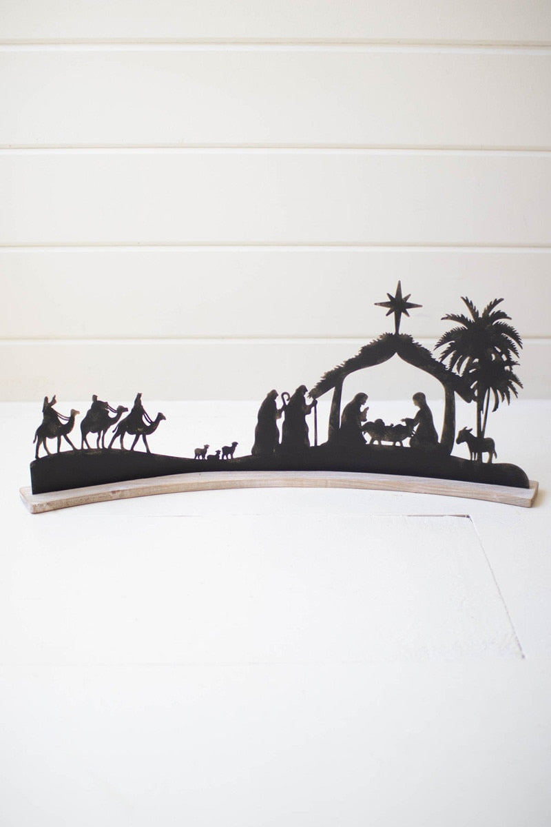 Black Metal Nativity on a Curved White Wood Base - Chapin Furniture