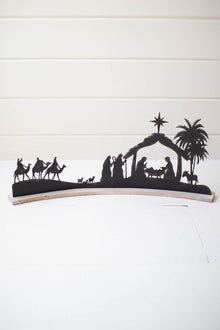 Black Metal Nativity on a Curved White Wood Base - Chapin Furniture