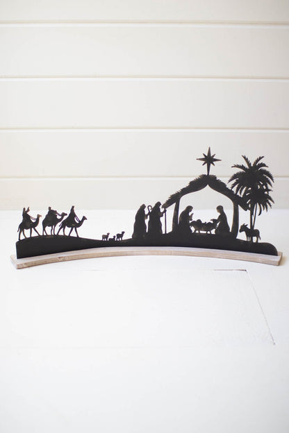 Black Metal Nativity on a Curved White Wood Base - Chapin Furniture