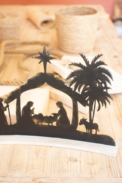 Black Metal Nativity on a Curved White Wood Base - Chapin Furniture