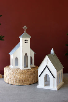 Set of 2 Wooden Christmas Churches with Galvanized Roofs - Chapin Furniture