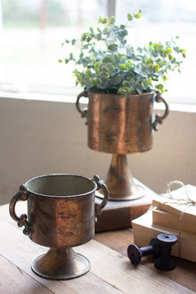 Set of 2 Antique Copper Finish Planters with Handles - Chapin Furniture