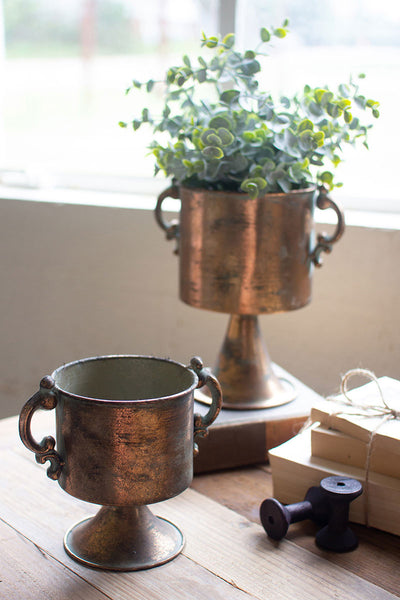 can you grow plants in copper pots Set of 2 Antique Like Copper Finish Planters with Handles– Chapin Furniture