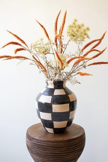 Black and Natural Checkered Ceramic Urn - Chapin Furniture