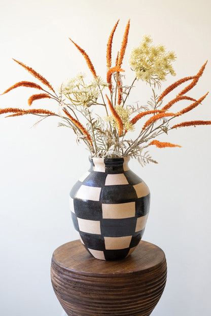 Black and Natural Checkered Ceramic Urn - Chapin Furniture