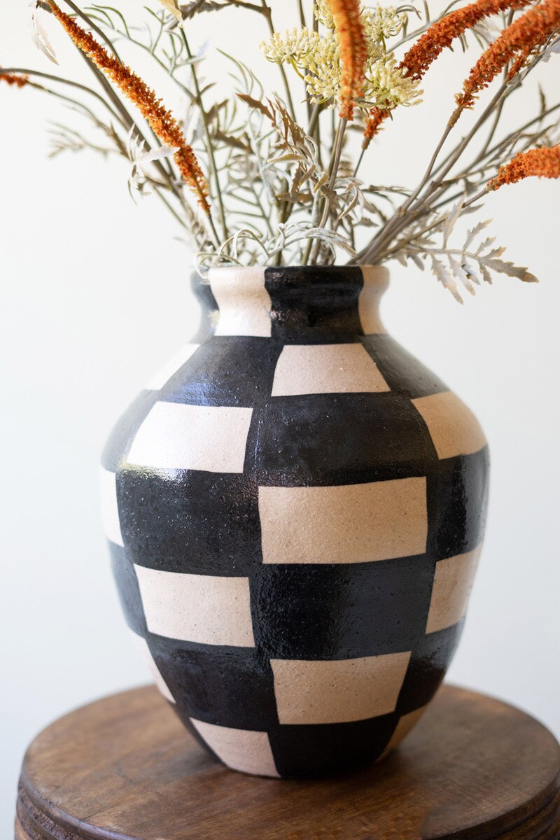Black and Natural Checkered Ceramic Urn - Chapin Furniture
