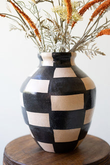 Black and Natural Checkered Ceramic Urn - Chapin Furniture