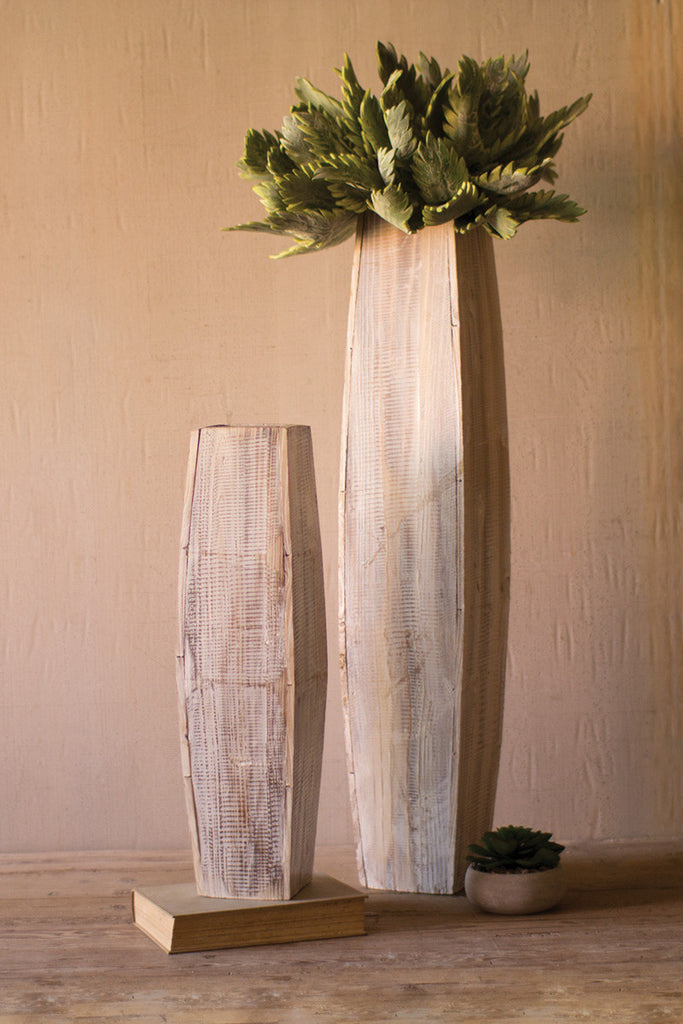 Set of 2 White-Washed Tall Oblong Wooden Vases - Chapin Furniture