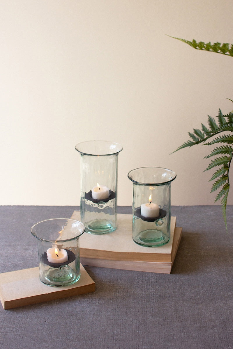 Set of 3 Recycled Glass Votive Cylinders- Set of 3 - Chapin Furniture