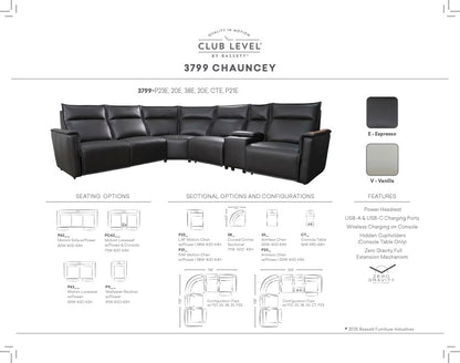 Bassett Club Level Chauncey Power Motion Sectional in Espresso Leather - Chapin Furniture
