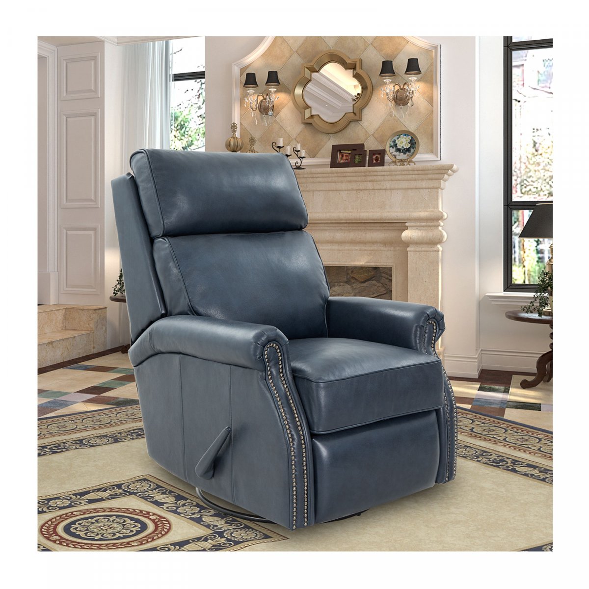 Crews Manual Swivel Glide Recliner- Barone-Navy-Blue - Chapin Furniture