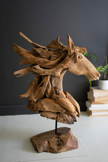 Teakwood Horse Head Sculpture with Base - Chapin Furniture