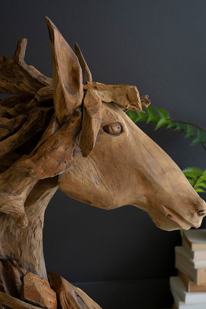 Teakwood Horse Head Sculpture with Base - Chapin Furniture