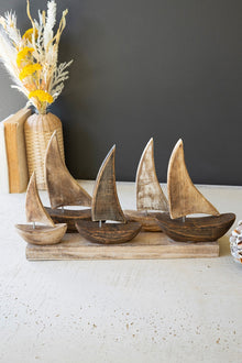 Five Wooden Sailboats on a Base - Chapin Furniture