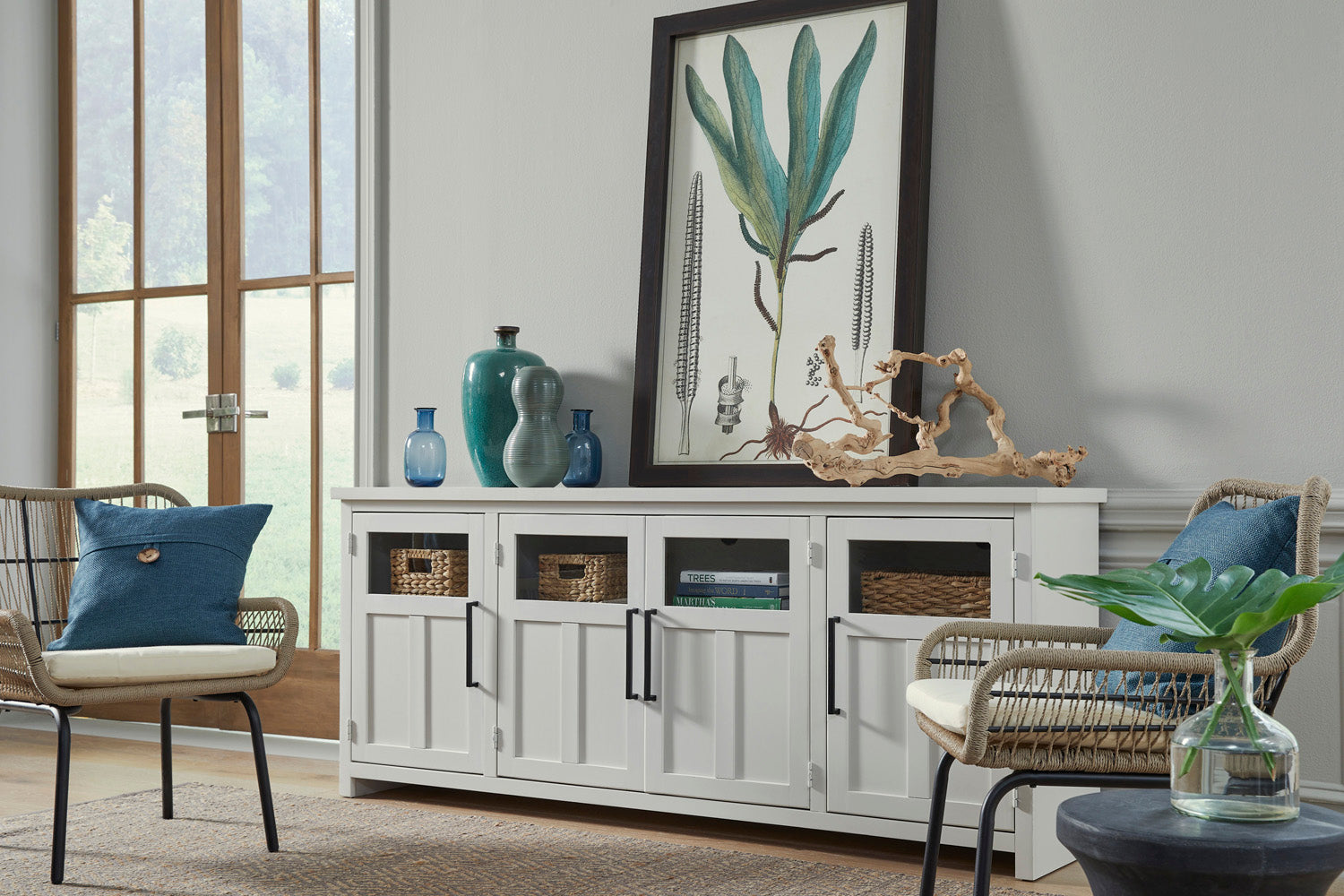Finnegan 78" Console w/ 4 Doors - White - Chapin Furniture
