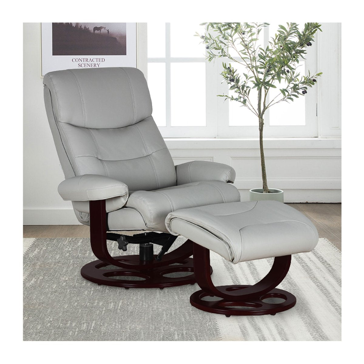 Dawson Swivel Pedestal Recliner and Ottoman- Roman Light Gray - Chapin Furniture