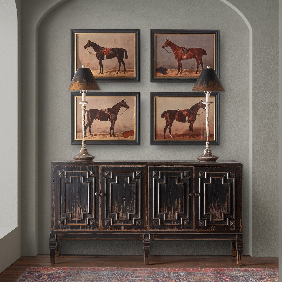 English Riding Horses Framed Print, Set of 4 Assorted Styles - Chapin Furniture