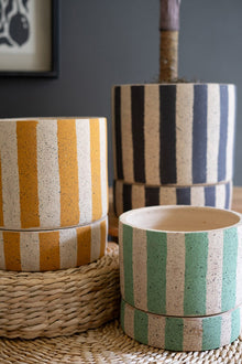 Set of 3 Striped Clay Planters with Trays - Chapin Furniture