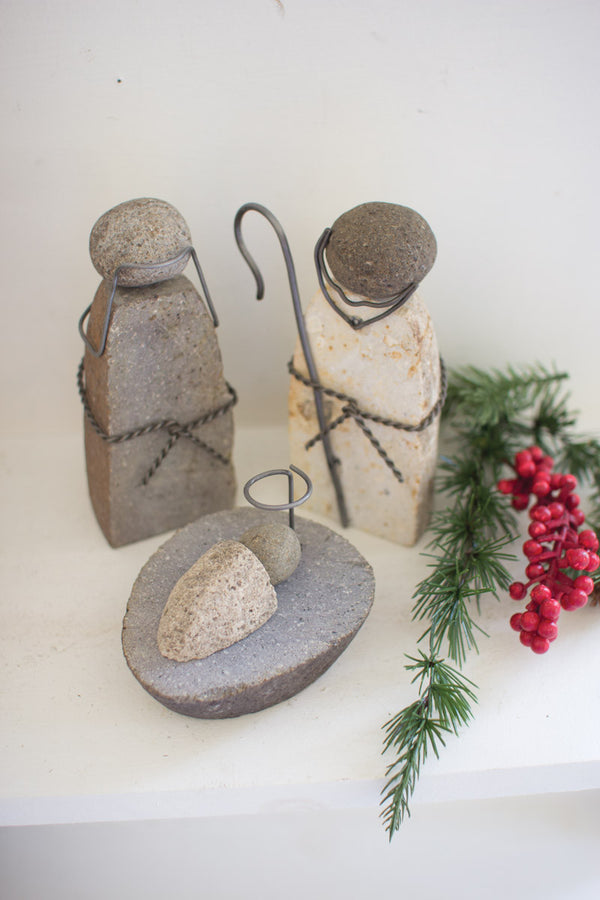 Set of 3 River Rock Mary, Joseph and Jesus - Chapin Furniture