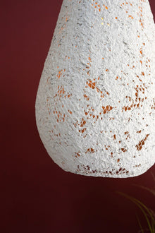 Small White Paper Mache and Metal Hanging Tear Drop Pendant Light - Chapin Furniture