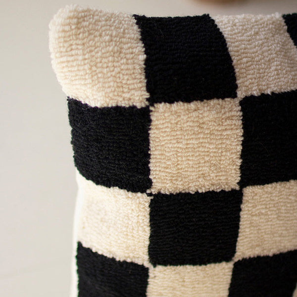 Checkered Black and White Hand-Hooked Pillow - Chapin Furniture