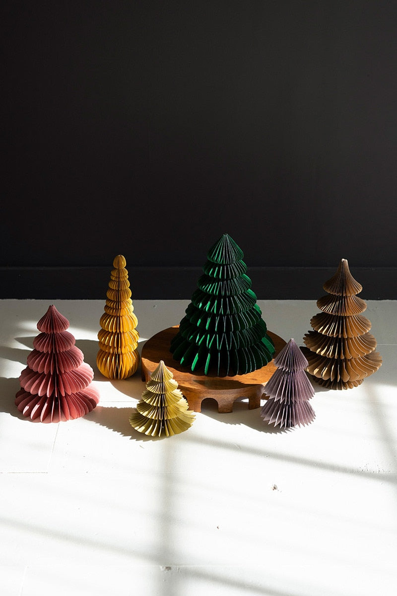 Set of 6 Jewel Tone Paper Accordian Christmas Trees - Chapin Furniture