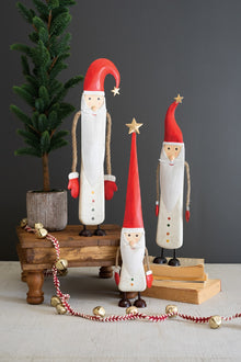 Set of 3 Painted Metal and Wood Santas - Chapin Furniture