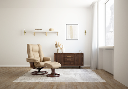 Nordic 63 Chair and Ottoman- Truffle Leather/Walnut Base - Chapin Furniture