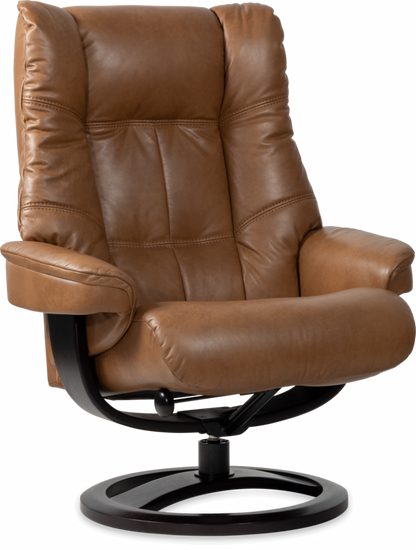 Nordic 63 XL Chair and Ottoman- Amber Leather/Espresso Base - Chapin Furniture